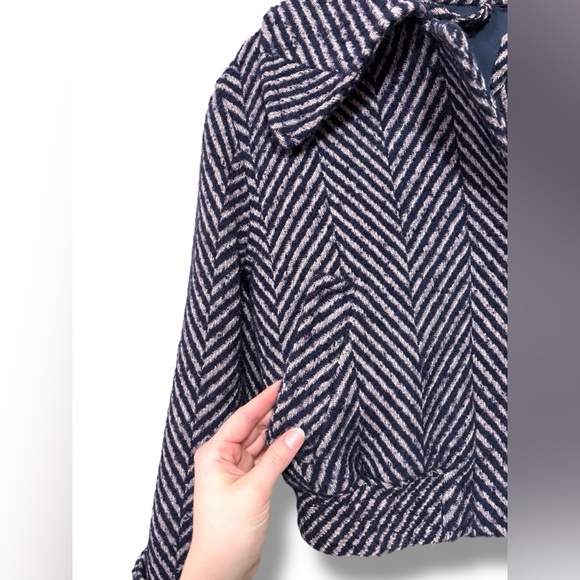 & Other Stories Cropped Wool Blue and Pink Herringbone Bomber Jacket Size 0 - Picture 9 of 13